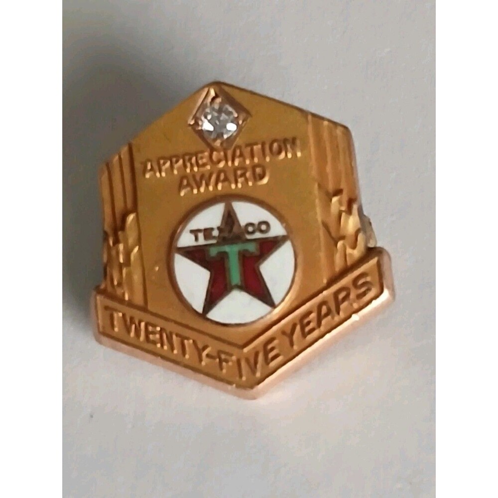 Vintage Texaco 10k Gold & Diamond 25 Year Service Appreciation Award Pin